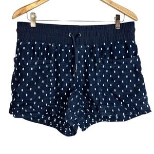 Athleta Cabo Tide Embroidered Linen Blend Shorts Women's 10 Blue/ White Light Wt